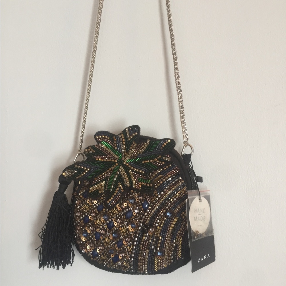 NWT Zara Pineapple Crossbody beaded bag